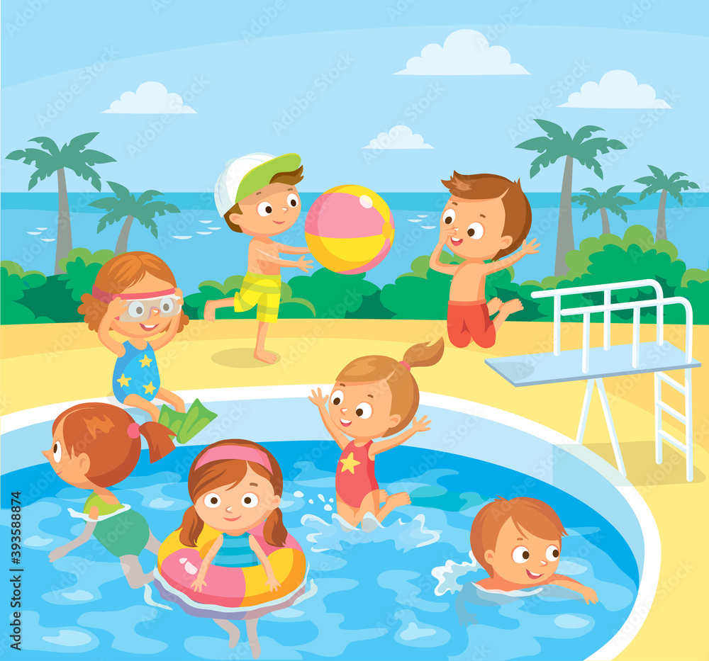 Swimming Clipart-kids enjoying playing inside swimming pool clipart
