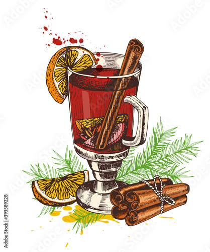 Vintage vector hand drawn mulled wine