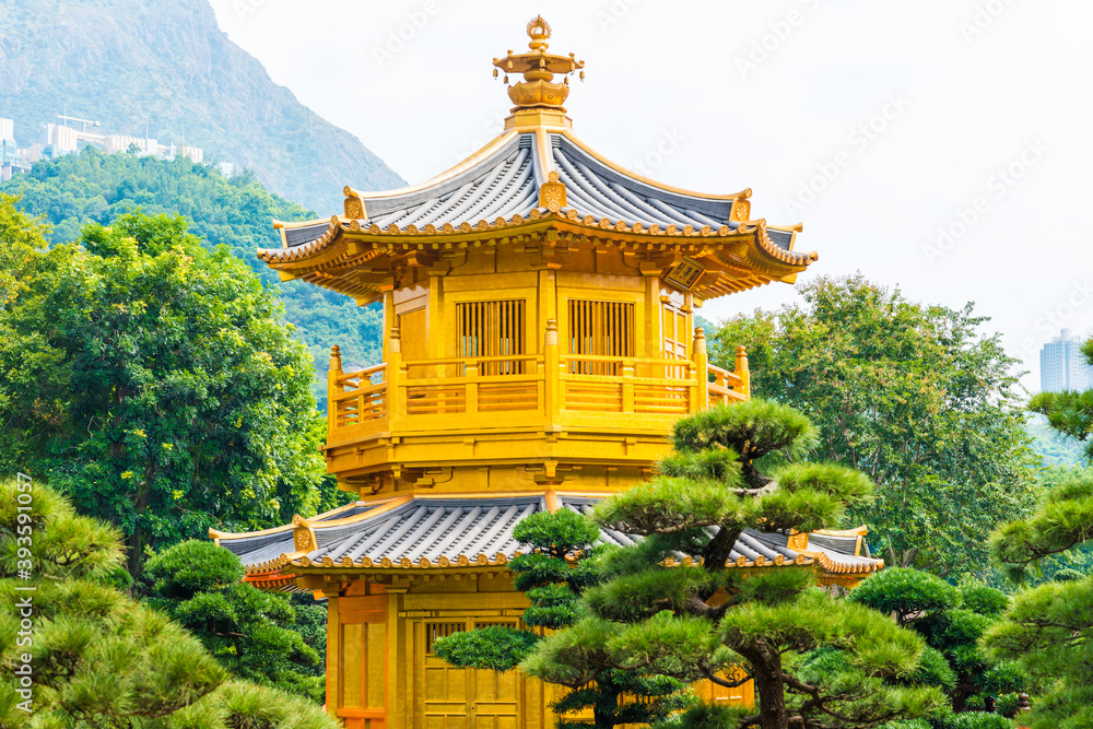 Golden pavilion Perfection in Nan Lian green Garden city park Golden pavilion Perfection in Nan Lian green Garden city park