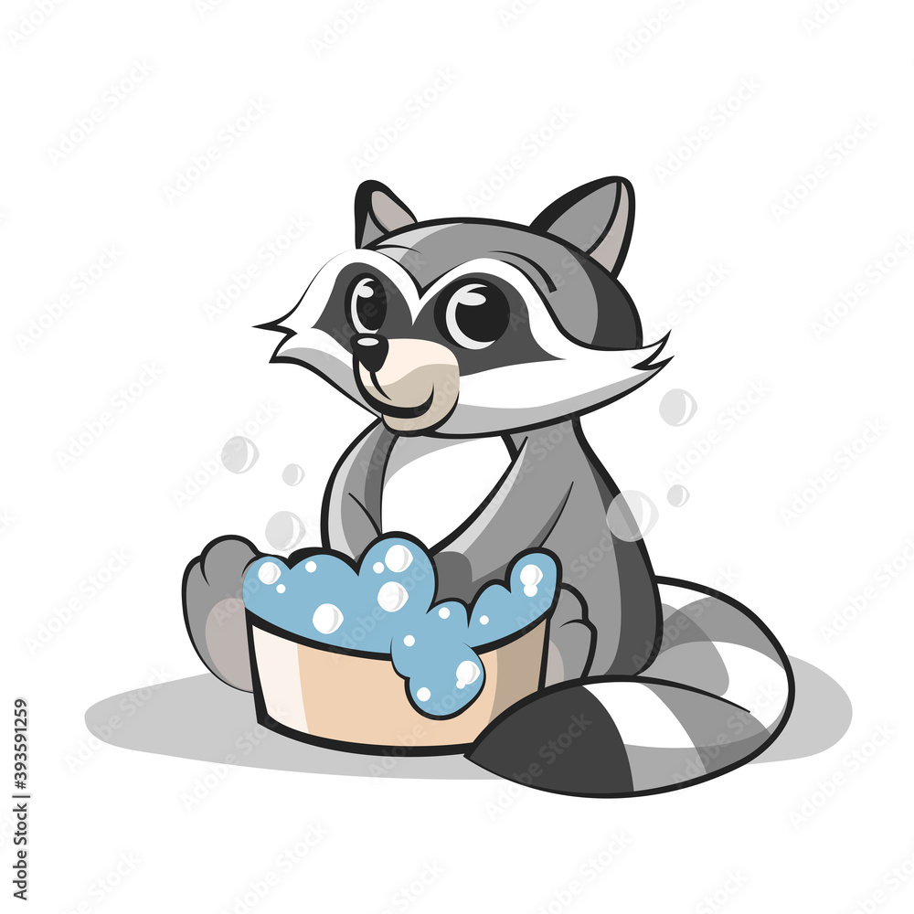 Cute Raccoon with Outline Vector Illustration on White Stock Vector | Adobe  Stock