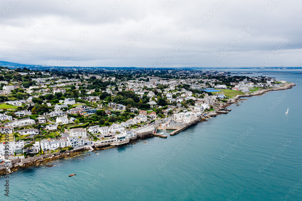 Aerial capture of Coliemore Harbour during a cloudy day