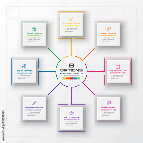 Business infographics template 8 steps with square,Element for design invitations,Vector illustration.
