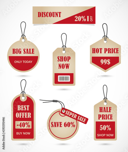 Vector stickers, price tag, banner, label. Coupon sale, offers and promotions vector template.