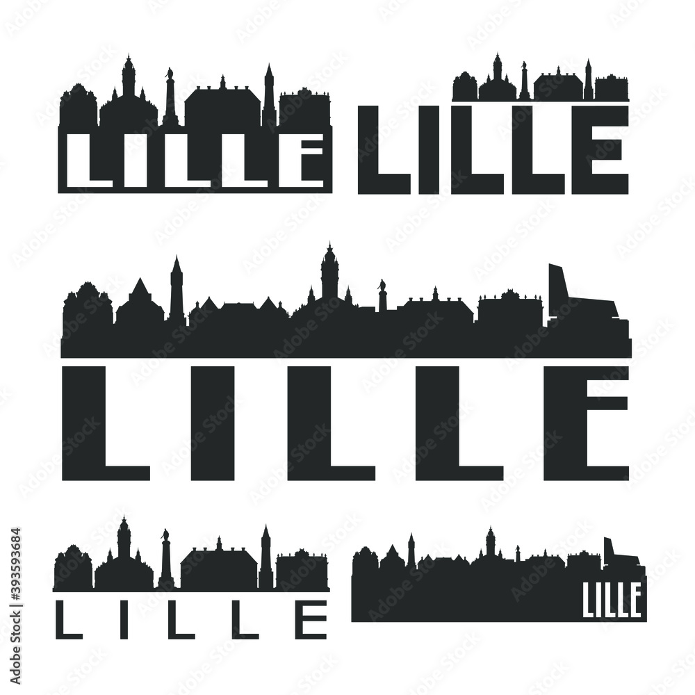 Lille France Flat Icon Skyline Vector Silhouette Design Set Logos.