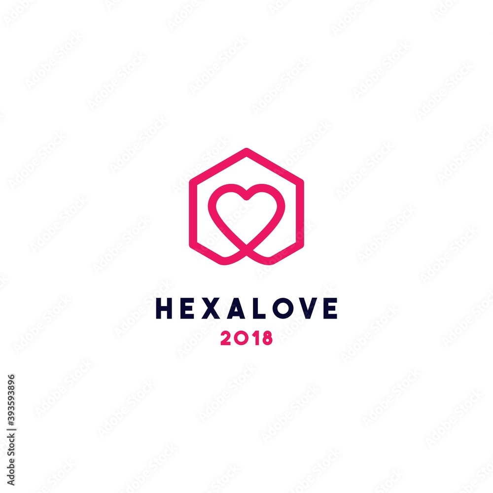Creative hexagon pink love logo design Creative hexagon pink love logo design