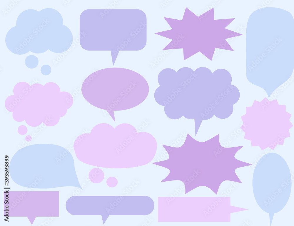 Set of colorful speech bubbles.Collection of banner.Pastel color stickers for decorating. Set of colorful speech bubbles.Collection of banner.Pastel color stickers for decorating.