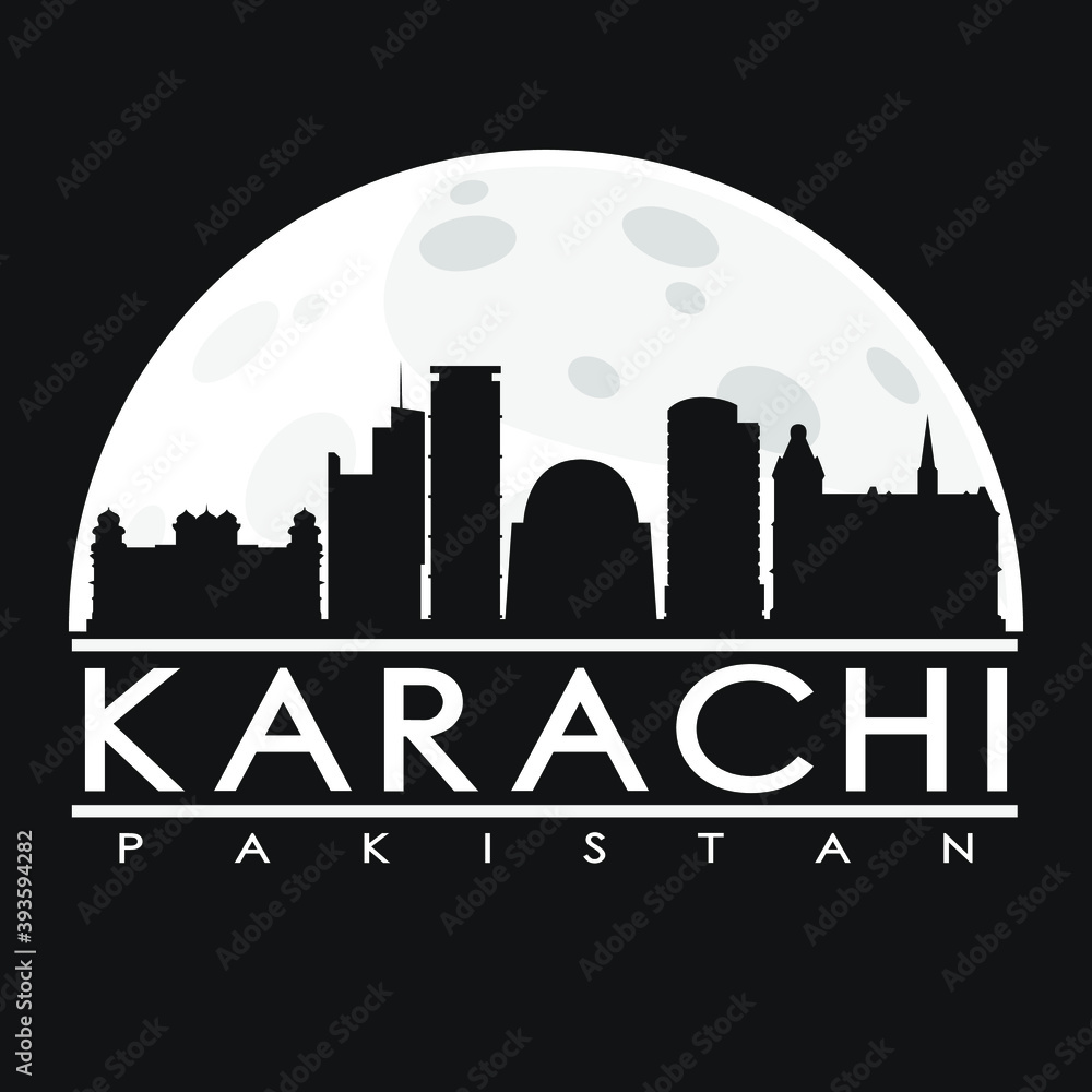 Karachi Flat Icon Skyline Silhouette Design City Vector Art Famous Buildings.