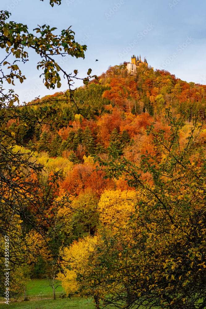 scenic autumn fall color in the Hohenzollern mountains in morning light Hechingen scenic autumn fall color in the Hohenzollern mountains in morning light Hechingen