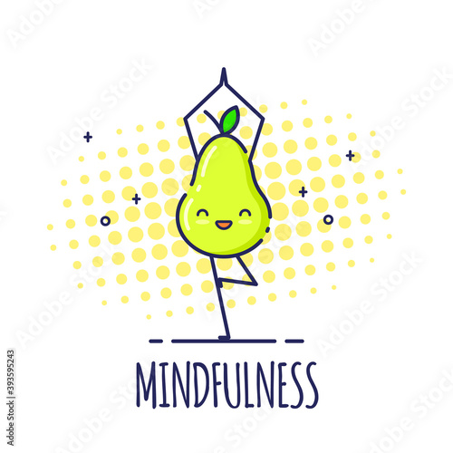 Funny Pear Character Doing Yoga, Tree Pose Vrikshasana