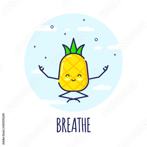 Funny Pineapple Character Meditating, Lotos Pose Padmasana