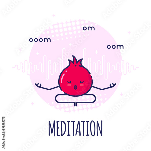 Funny Pomegranate Character Meditating, Lotos Pose Padmasana