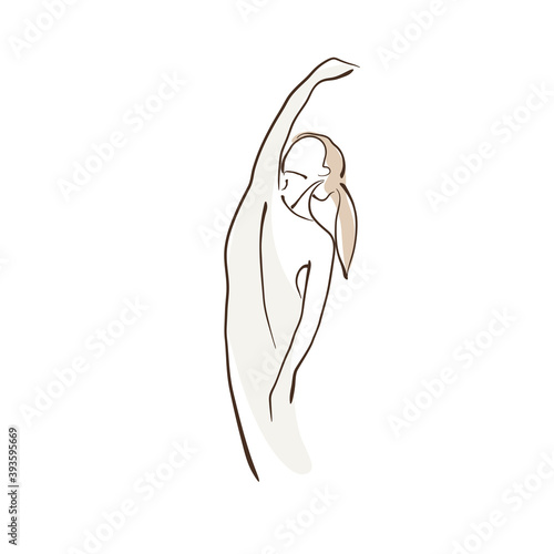 Female simple line vector illustration, yoga art, woman practicing yoga, yoga position
