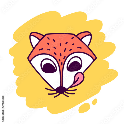Vector illustration of cute head of fox with tongue