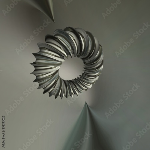 monochromatic futuristic geometric image with treaded mobius ring shape