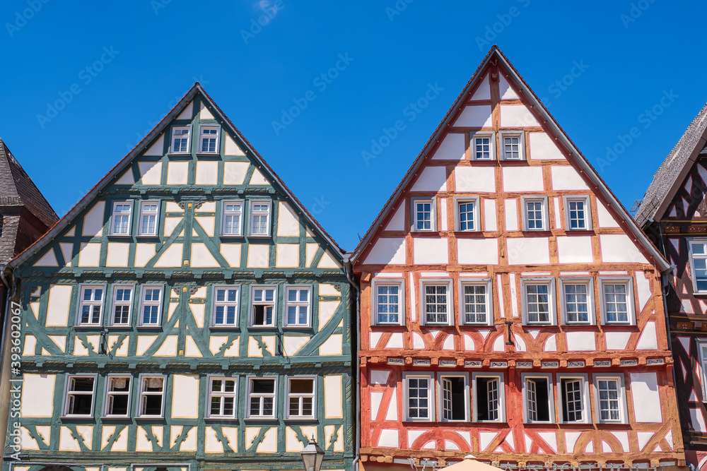 View of typical old historical half-timbered houses in Grünberg / Germany in Hesse