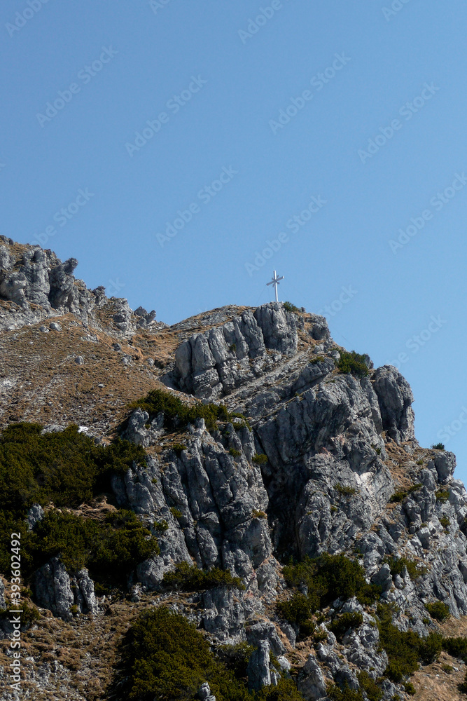 Naklejka premium Summit cross of Kramerspitze mountain in Bavaria, Germany