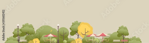 recreation park with forest and benches