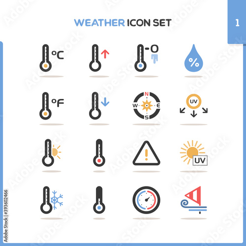Weather icon set. Color icon set with round shadow. First group. Vector illustration