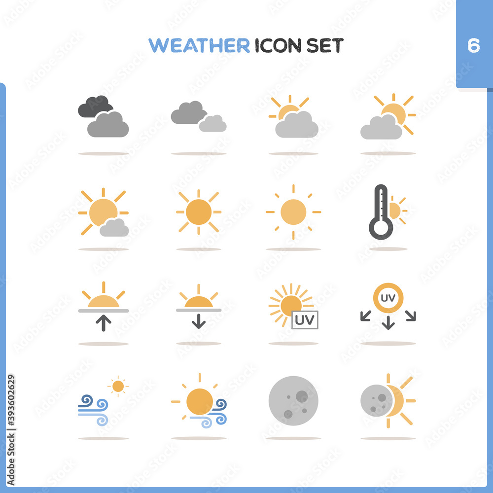 Weather icon set. Color icon set with round shadow. Sixth group. Vector illustration Weather icon set. Color icon set with round shadow. Sixth group. Vector illustration