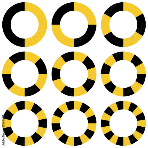 circle yellow and black sectors vector safety stripe warning, circle warns caution design. warn caution border, stripe safety warning ring