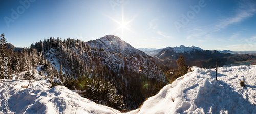 Winter panorama from Kocheler Sonnenspitz mountain in Bavaria, Germany photo