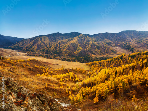 View of the autumn Altai from the Chike Taman pass. Altai Republic, Russia