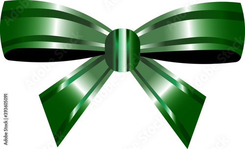 Green Ribbon Bow With Gradient Mesh, Vector Illustration. Decorative green bow isolated on white. Green ribbon bow isolated on white background. Christmas decoration