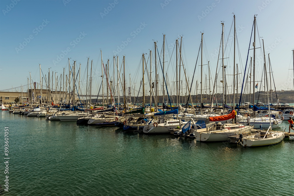 A view across the marina in the Belem district in Lisbon, Portugal