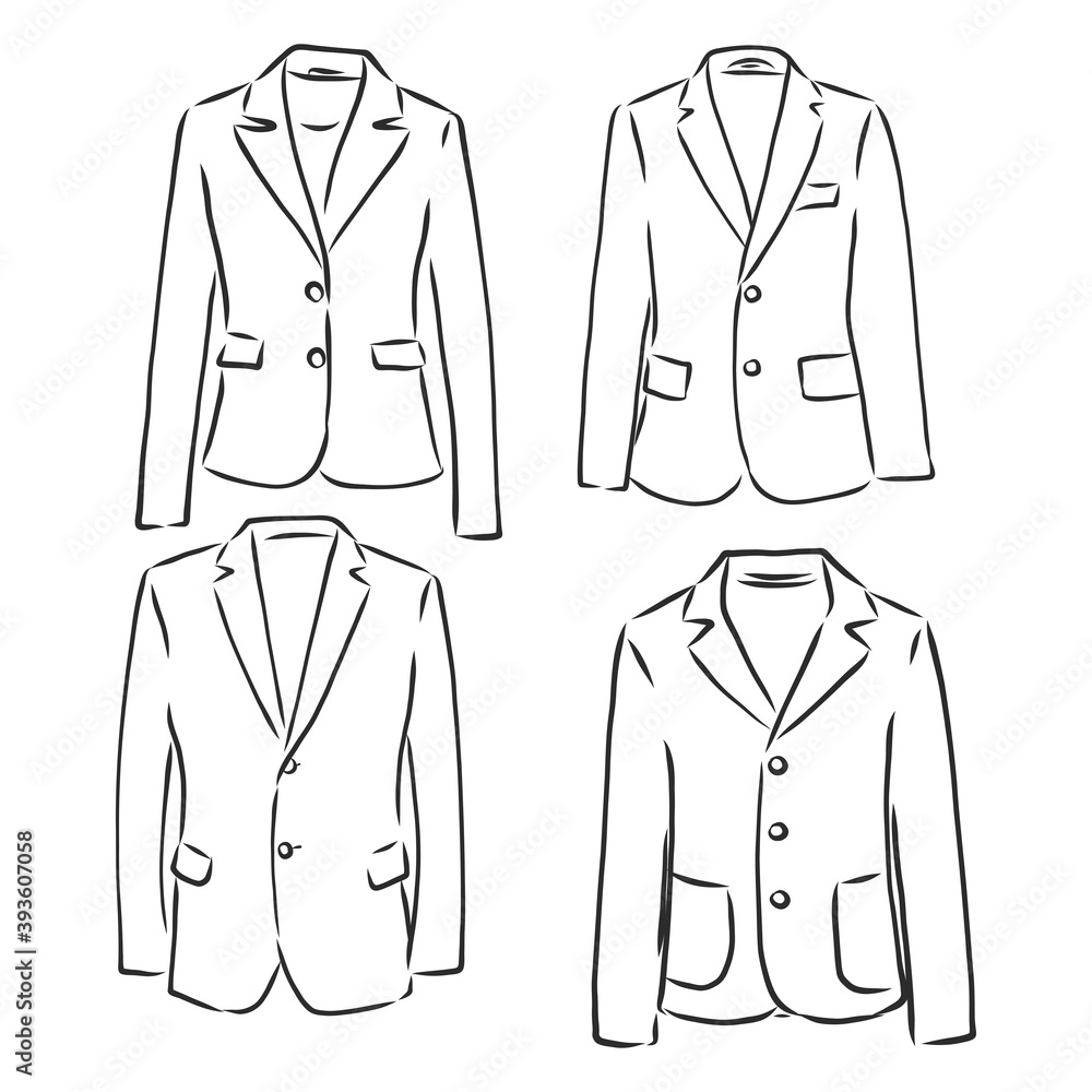 Drawing one continuous line. Men's jacket. Linear style, suit jacket vector sketch illustration Drawing one continuous line. Men's jacket. Linear style, suit jacket vector sketch illustration