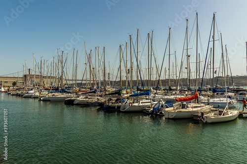 A view across the marina in the Belem district in Lisbon, Portugal