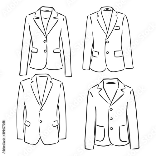 Drawing one continuous line. Men's jacket. Linear style, suit jacket vector sketch illustration