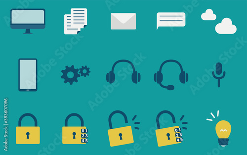 セキュリティや問い合わせのフラットなアイコンセット