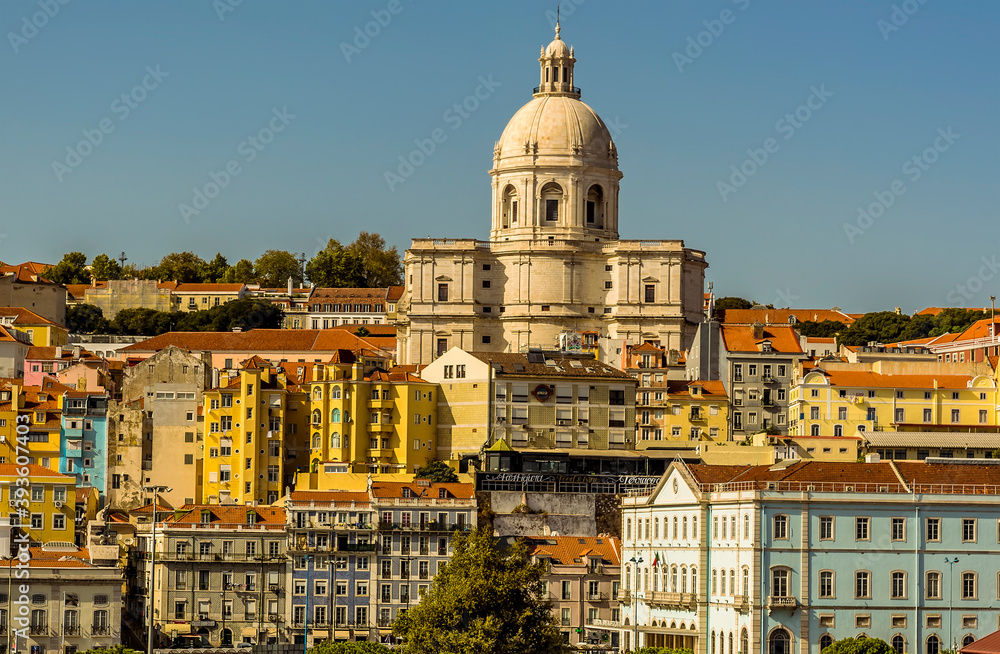 A view of the colourful buildings in the old quarter of Lisbon, Portugal