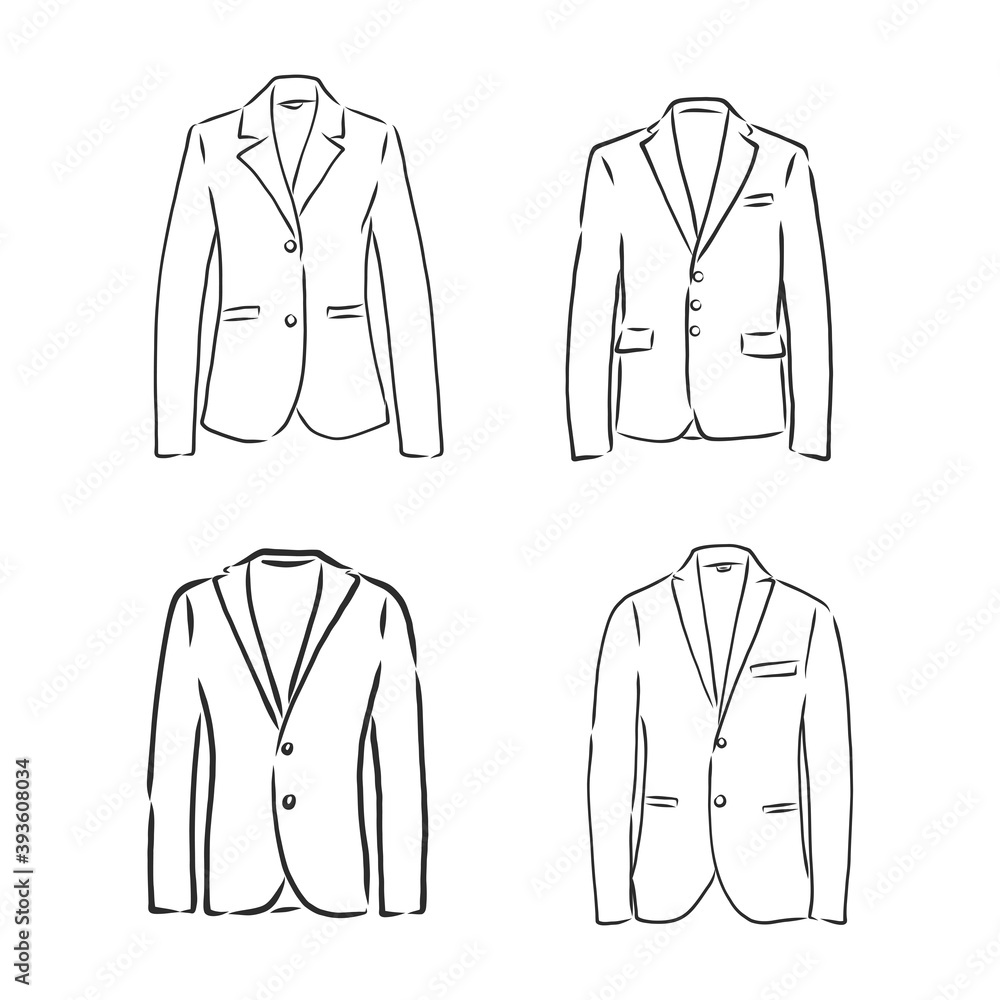 Drawing one continuous line. Men's jacket. Linear style, suit jacket vector sketch illustration Drawing one continuous line. Men's jacket. Linear style, suit jacket vector sketch illustration