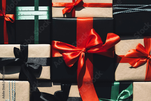 Many wrapped gift boxes with different bows.