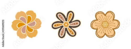 Sakura floral elements set. Gold flower on a white background isolated. Design of cards in oriental style, graceful botanical elements for decoration of wedding invitations, cards