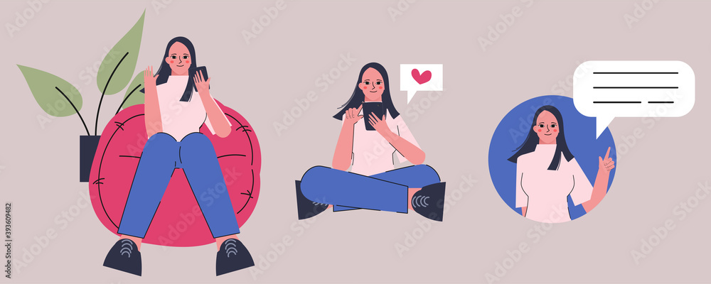 People stay at home concept. Sticker element flat minimal design. People stay at home concept. Sticker element flat minimal design.