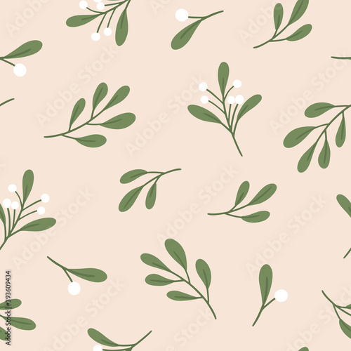 Floral seamless vector pattern with winter branches. Botanical hand drawn surface pattern for wallpaper  wrapping paper and textile. Holiday seamless floral pattern