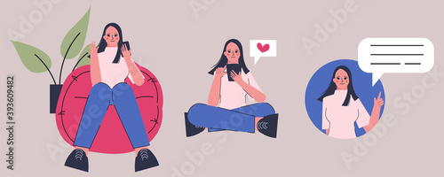 People stay at home concept. Sticker element flat minimal design.