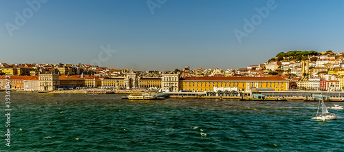 Fototapeta Naklejka Na Ścianę i Meble -  A panorama view of the Commercial Square in Lisbon, Portugal from the Tagus river