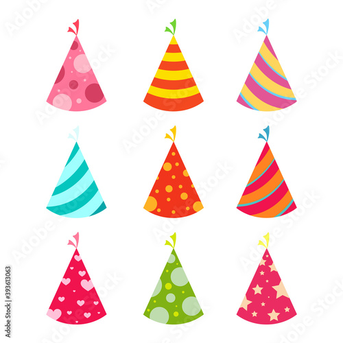 Happy birthday party birthday cake box Celebration Party Hat Gifts Multicolor balloons birthday candles set isolated flat vector graphic design illustration And icon elements