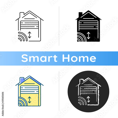 Garage door opener icon Smart house future technologies. Car place helper. Device for more comfortable life. Linear black and RGB color styles. Isolated vector illustrations