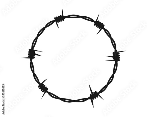 Barbed wire. Round wreath, silhouette. Vector element on an isolated white background. photo