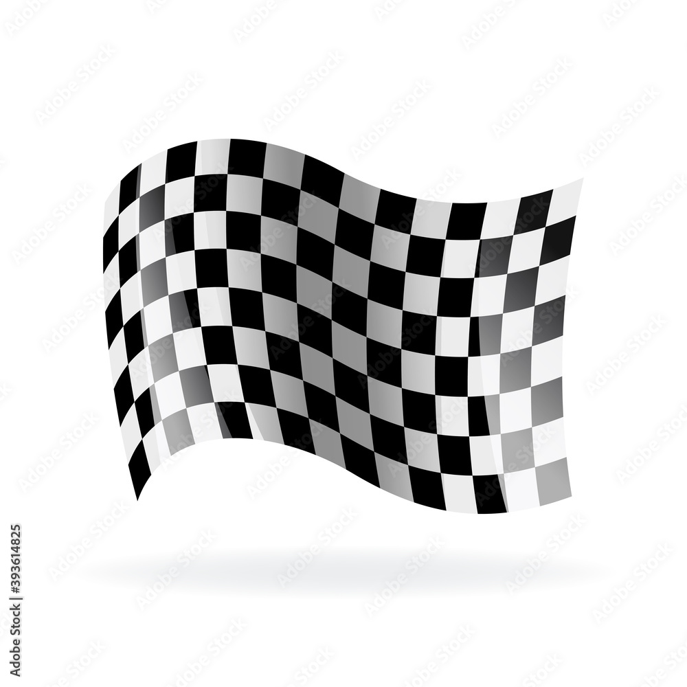 Checkered racing waving flag. Modern illustration. Wavy black and white