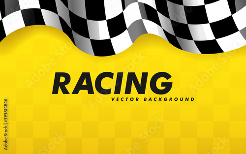 Waving checkered flag along the edges on a yellow background. Modern illustration.