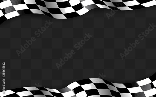 Waving checkered flag along the edges on a black and blue background. Modern illustration.