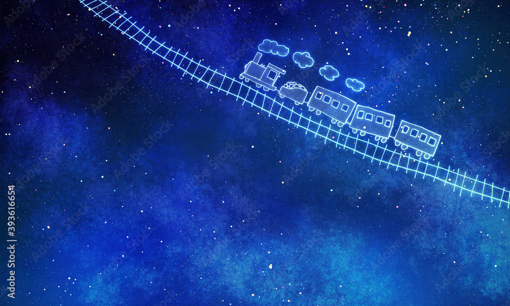 星空に落書きした銀河鉄道のイラスト Stock Illustration Adobe Stock