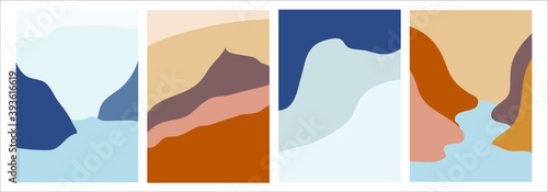 Abstract nature minimal tone. mountain and lake. blue and brown in background. draw imagine. design by esp10.