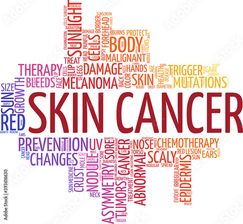 Skin cancer vector illustration word cloud isolated on a white background.