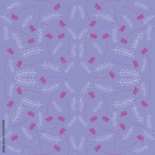branches and flowers purple seamless pattern, colorful design